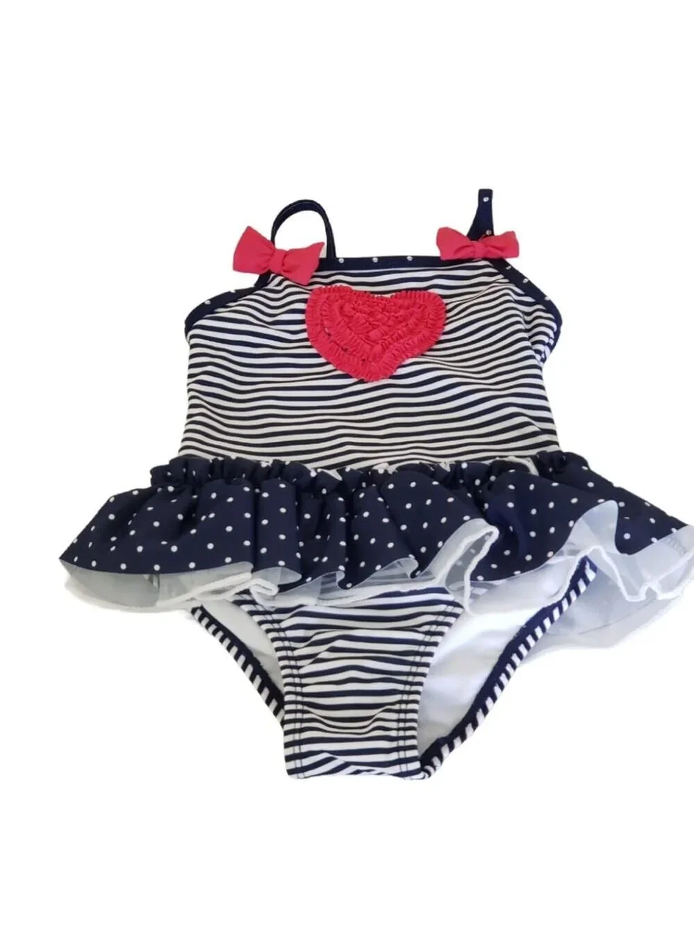 Little Me Navy Ruffle Swimsuit With Red Heart 18 M  NWT